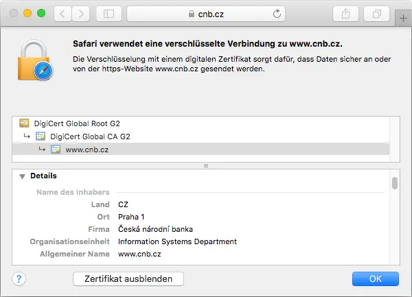 Darstellung des Zertifikats Secure Site Pro im Browser Darstellung des Zertifikats Secure Site Pro im Browser