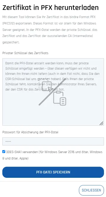 Erstellung von PFX mit schwacher Verschlüsselung 3DES-SHA1