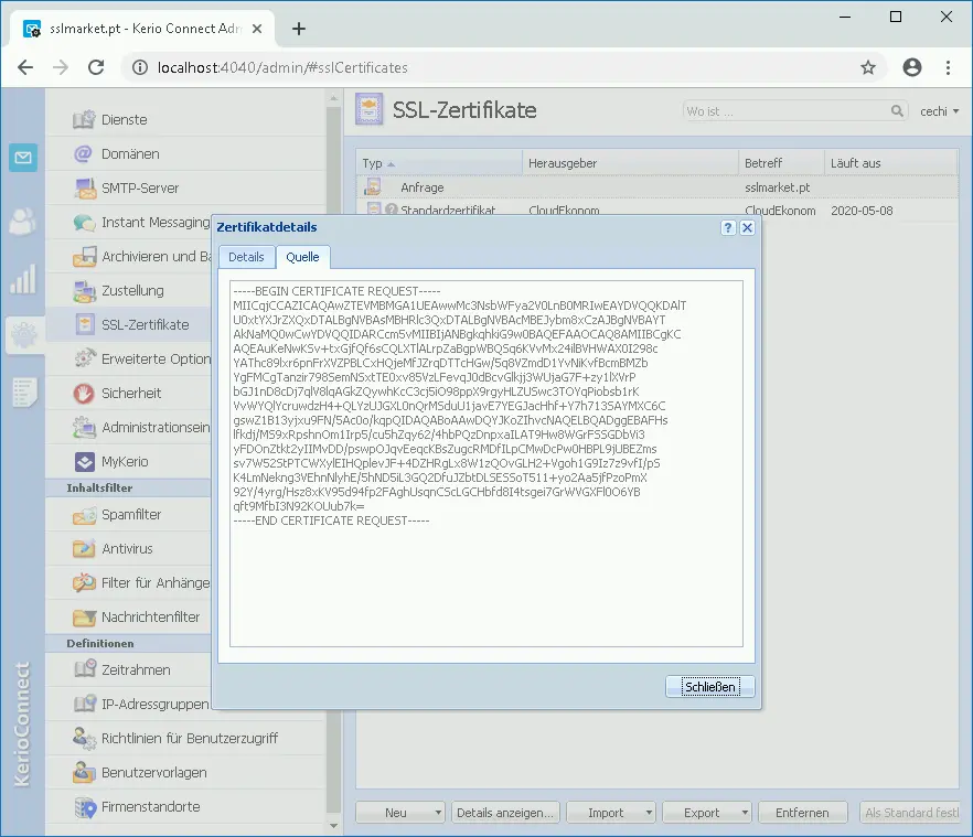 Kerio Connect - Detail des CSR