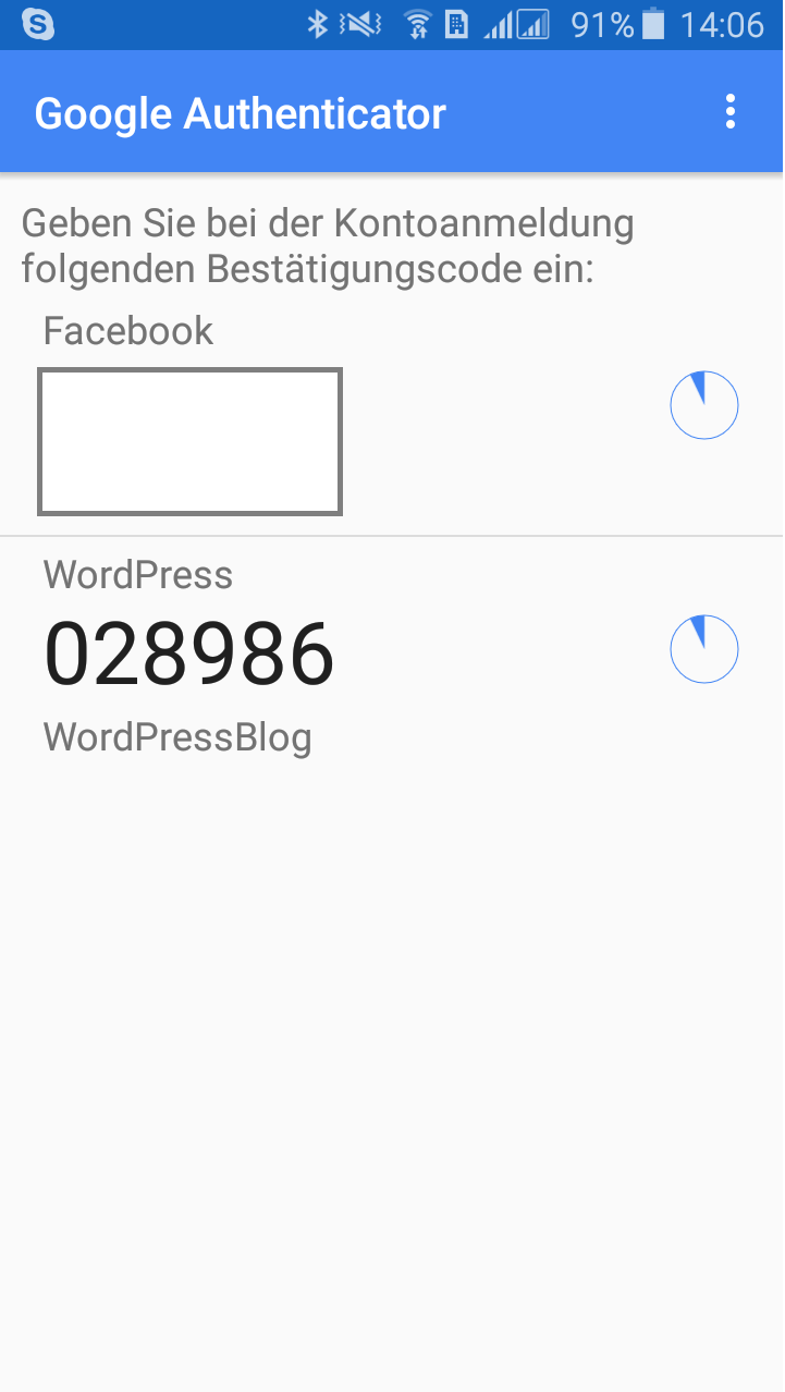 Der Authenticator-Code für Wordpress