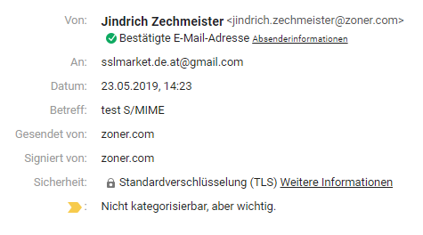 Detail der elektronischen Signatur in Gmail