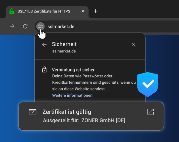 Darstellung des EV-Zertifikats im Chrome Darstellung des EV-Zertifikats im Chrome