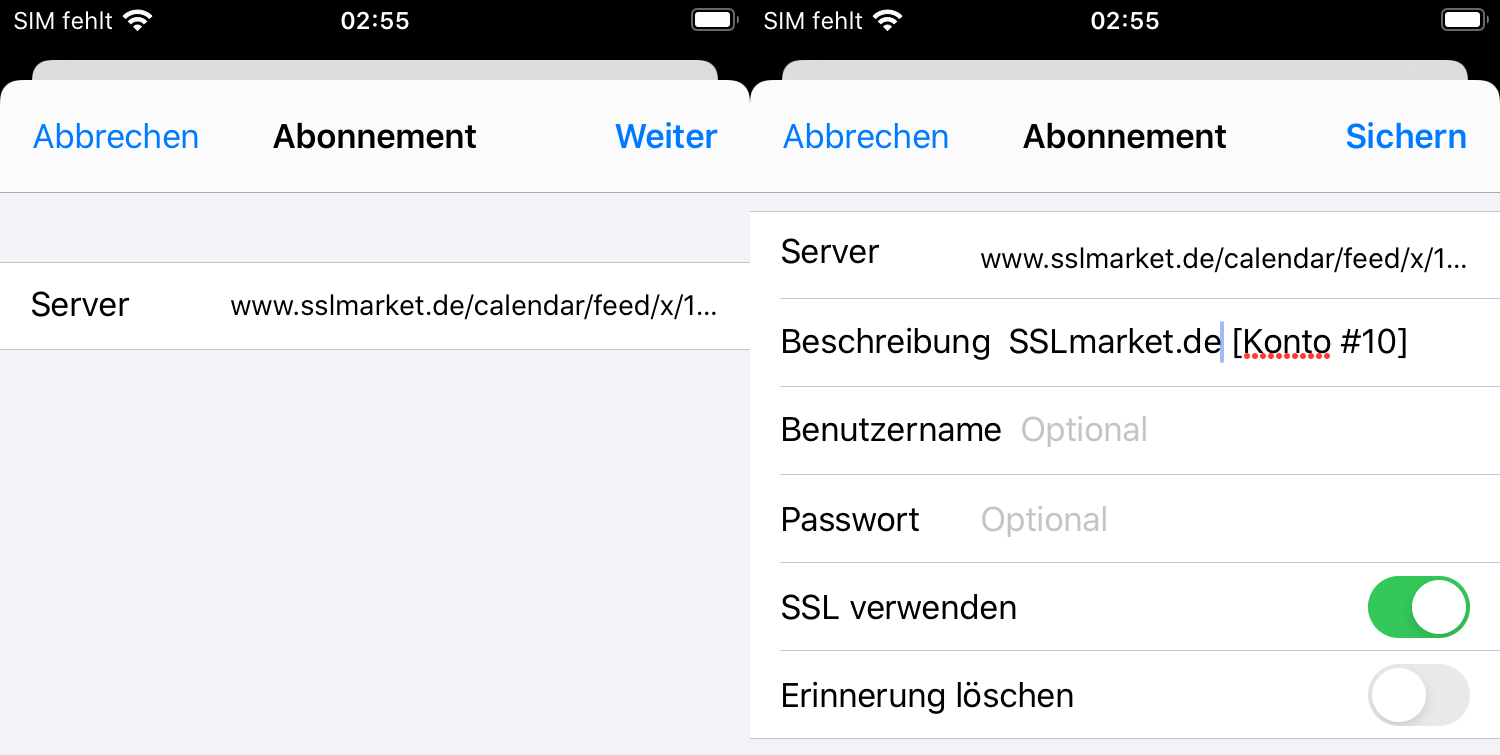 Einstellung des Kalenders auf iPhone