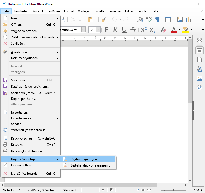 Signieren in Open/LibreOffice