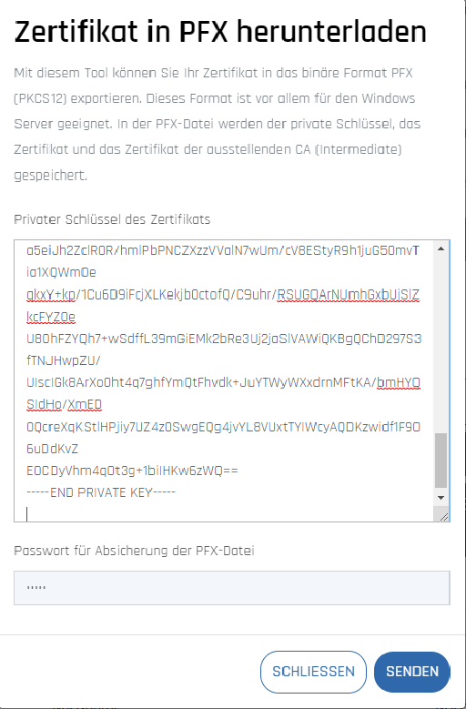 Beispiel der Erstellung der PFX-Datei