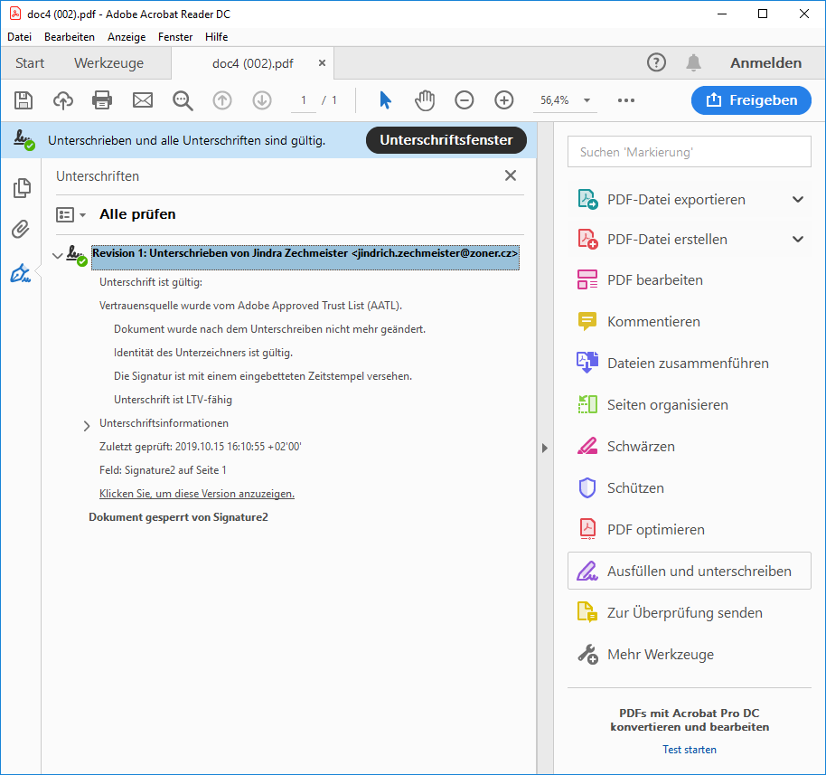 Signatur in Adobe Reader