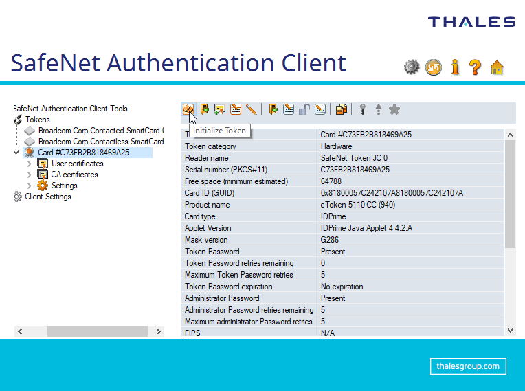 Initialisierung des Tokens mit der Anwendung Safenet